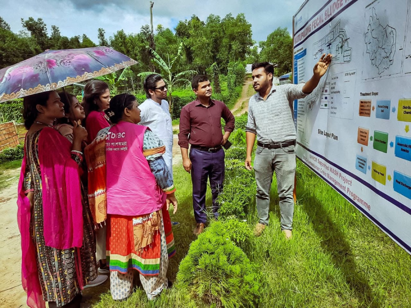 Field visit beside a project board